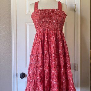 Chelsea & Violet Sunshine Flowers Midi Ruffle Sun Floral Dress Red Large NEW!!